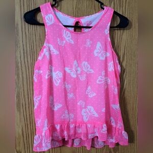 SO Pink Tank Top White Butterfly Print Size 14